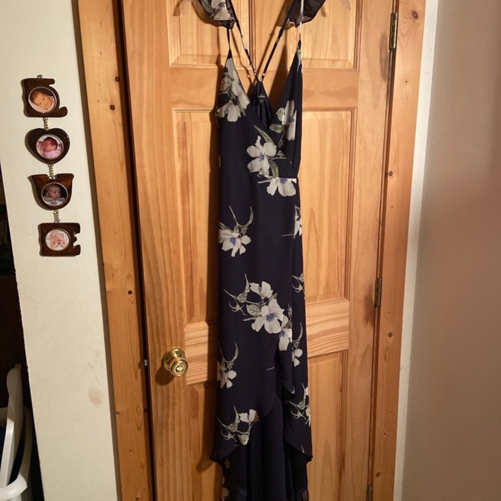 Lulu's Navy Floral Wrap Dress Large